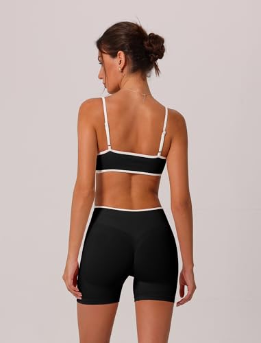 ABOCIW Workout Sets for Women Color Block Sports Bra Hidden Scrunch High Waist Biker Shorts 2 Piece Gym Yoga Outfits2