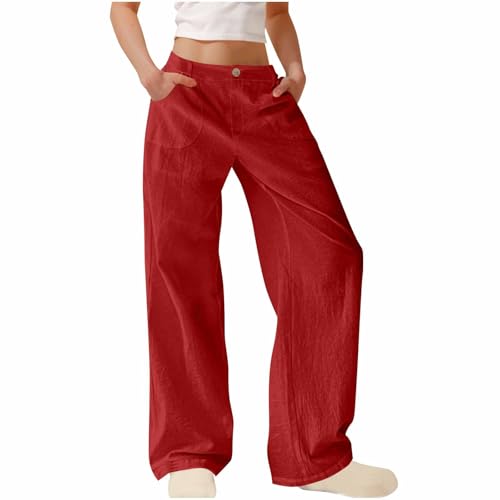 Women's Cotton Linen Pants Solid Color High Waist Wide Leg Palazzo Pant Casual Loose Fit Vintage Straight Trousers