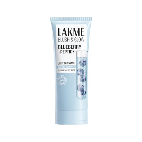 Image of LAKME Blush & Glow, Blueberry + Peptide Gentle Jelly Facewash, 100g, for Hydrated Juicy Glow, with Blueberry Extract & Blue Peptide, Clinically Proven to Repair Skin Barrier, for Dry & Dehydrated Skin