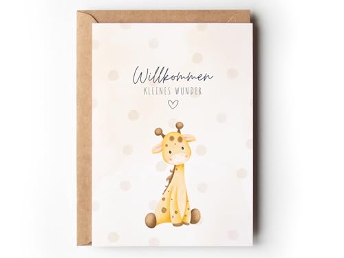Glückwunschkarte zur Geburt Baby Giraffe geschlechtsneutral Grußkarte Willkommen kleines Wunder Aquarell Gelbe Baby Karte A6 mit Umschlag Geld Geschenk Junge Mädchen (1 Klappkarte mit Umschlag)