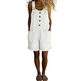 Denim Dungarees for Women UK Loose Fit Sleeveless Casual Short Overalls Button Down Adjustable Straps Bib Shortalls Cotton Washed Distressed Vintage Playsuits with Front Pockets Maternity Jumpsuit