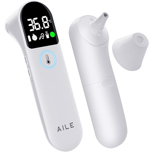 Digital Temperature Thermometer for Ear-Forehead: AILE Infrared Thermometers Gun for Baby and Adult - Approved UK Accurate Fast Readings Fever Alarm Mute Mode Non touch Contact Measurement