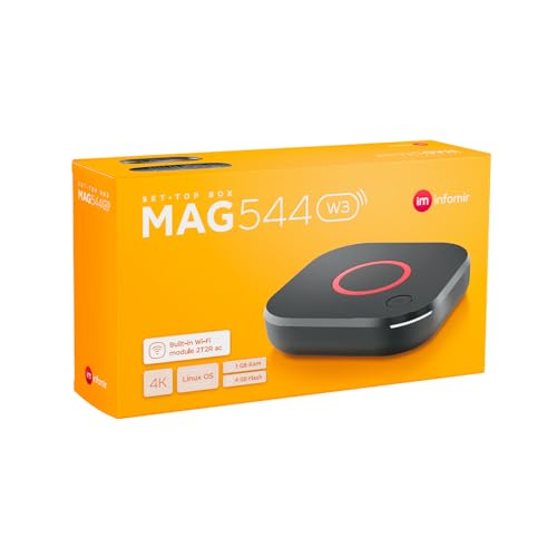 Infomir MAG544w3 4K Set Top Box | High-Performance Linux OS | 2160p @ 60 FPS, HDMI 2.1, HDR, HEVC Support | Dual-Band Wi-Fi, 1GB RAM, 4GB eMMC | Official Original Model