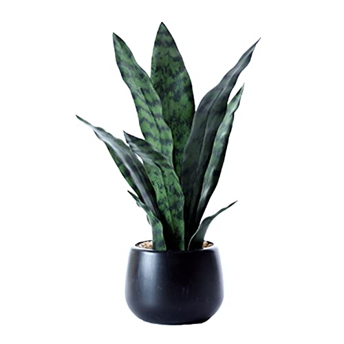 SUFUBAI Plantas artificiales de serpiente, 16.9 pulgadas, árbol de sansevieria, hojas grandes de imitación verde con maceta negra decorativa planta en maceta para decoración del hogar y la oficina Cover