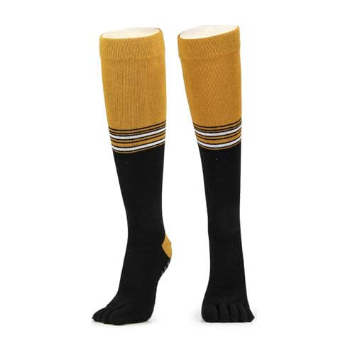 Image of Women Knee High Five Toe Socks, Non Slip Grip Yoga Socks | Stretch knit fabric, silicone grip sole, toe separation, size 5-9 fit, ideal for yoga, pilates, barre