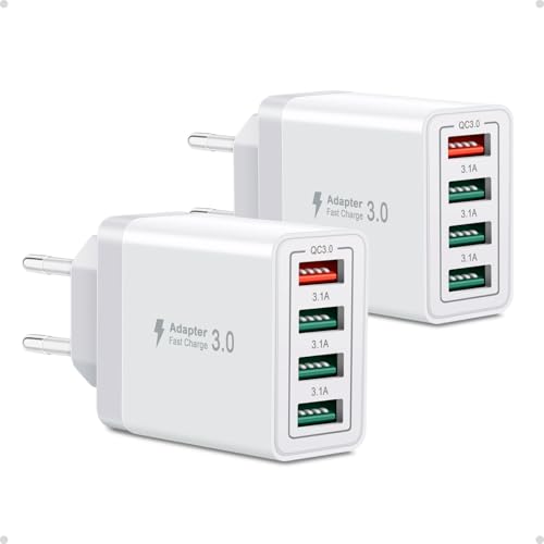 2PCS USB Ladegerät, Cshare 40W 4 Port 4 USB-A Ladestecker Mehrfach mit QC 3.0 Schnellladegerät für iPhone 15/14 Pro Max/13/12/11/XR/Plus,iPad,Samsung Galaxy S24 S23 Ultra,White