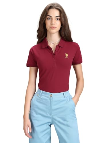 Image of U.S. POLO ASSN. Women's Cotton Solid Slim Polo Shirt (UWAW23TSH045 Red L)