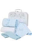 Baby Box Shop Personalised Baby Boy Gift Hamper – Newborn Gift Set with Blanket, Comforter, Hooded Towel, Muslin Cloth & Welcome Card – Baby Shower Present (Blue)