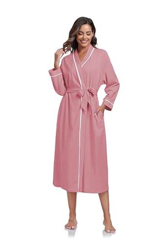 COLORFULLEAF Women's 100% Cotton Robes Lightweight Kimono Long Soft Bathrobe for Women with Pockets4