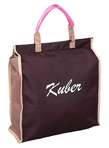 Image of Kuber Industries Lightweight, Foldable & Washable Canvas Grocery Shopping Bag, Tote Bag, Tiffin Bag with Sturdy Zipper & Handles (Wine)-50KM01126