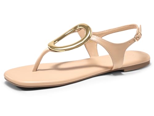 Image of Coutgo Womens Flat Sandals Comfortable Flip Flops Slide Sandals Summer Beach Shoes with Metal Decoration