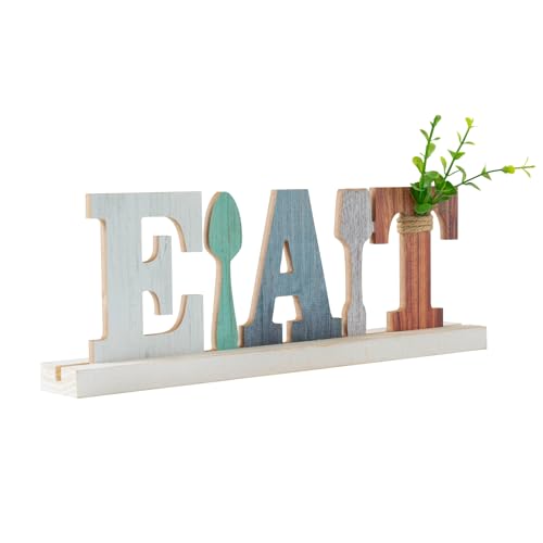 Eat Sign for Kitchen Wood Dining Room Table Centerpiece Rustic Farmhouse Decor Country Wooden Fork Spoon Letters for Kitchen Home and Diningroom (color A)