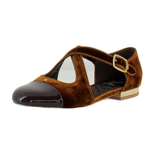 Sam Edelman Roxie Spiced Camel/Rich Chocolate Rounded Toe Mary Jane Ballet Flats