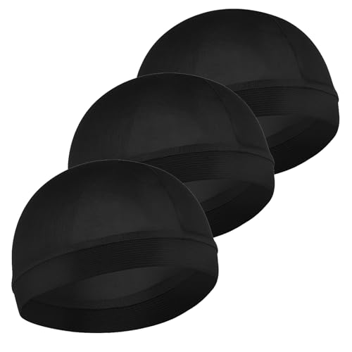 Nogeqi 3PCS Satin Wave Caps for Black Men, Silk Hair Bonnet for Sleeping Men, Elastic Durag Cap Silk Hair Wrap, Good Compression (Black)