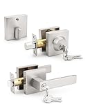 Tinewa Brushed Nickel Keyed Alike Front/Exterior Door Lever with Single Cylinder Deadbolt, Square Entry Door Knob Lock Set with Deadbolt Combination Sets, for Entrance/Front and Office Doors，1 Pack
