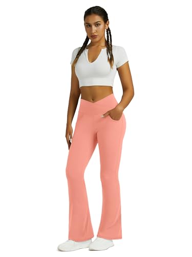 Image of Flare Leggings for Women with Pockets 2pack High Waisted Crossover Flare Leggings Bootcut Yoga Pants