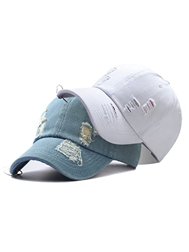 Image of Unisex Ripped Distressed Denim Ring Baseball Cap Hip Hop Vintage Dad Hat Adjustable