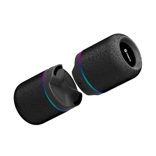 Image of Toreto Twin Magno Magnetic Wireless Bluetooth Speaker 16W | Detachable Dual Speakers, RGB Lights, 6H Playtime, TWS Stereo Mode, Type-C Charging | Portable Wireless Speaker (Black)