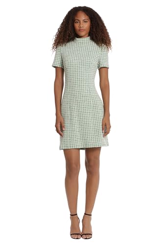 Donna Morgan Women's Novelty Plaid Short Sleeve Mock Neck Dress Workwear Career Office Desk to Dinner