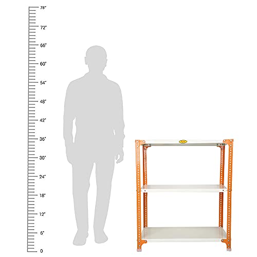 Image of Mil-Nil Prime CRC Sheet 3 Shelf Multipurpose Slotted Angle Rack, 36 x 36 x 18 Inch, 18 Gauge [(Orange-Ivory) Powder Coating] 14 Gauge Angles