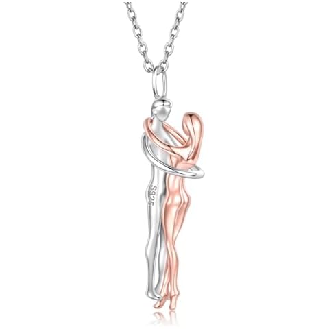 Hug Necklace for Women Wife Girlfriend 925 Sterling Silver Man and Woman Hugging Necklace Couples Jewelry (Rose Gold) Cover
