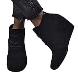 LLDG Stiefeletten Damen Herbst und Winter Knöchel Stiefel Mode Leoparden Muster Ankle Boots mit Keilabsatz Vintage Kurzschaft Boots Winter Warm Bootie Plateau Winterstiefel Lässige Schnürstiefeletten