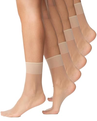 Nur Die 5er Pack Söckchen Seidenfein 15 DEN transparente Nylon Feinsöckchen seidig glänzend breiter Komfortbund Damen teint one size
