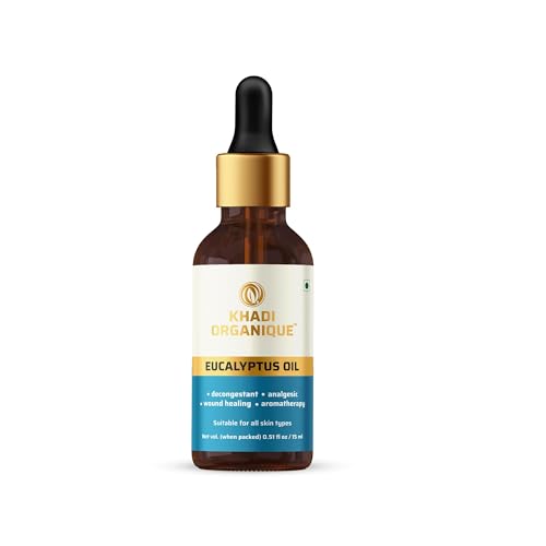Image of Khadi Organique Eucalyptus Essential Oil | Natural Therapeutic Grade | Reduces Acne, Inflammation & Skin Irritation | Aromatherapy, Diffuser & Massage Oil for Relaxation & Glowing Skin - 15ml