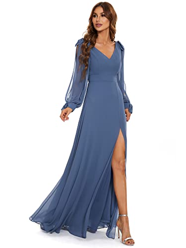 Design: questo abito da sera presenta maniche lunghe con volant e spacco alto fino alla coscia, il tutto è realizzato in chiffon, che sembra più sorprendente. È perfetto per feste serali, matrimoni, balli, balli e qualsiasi evento formale