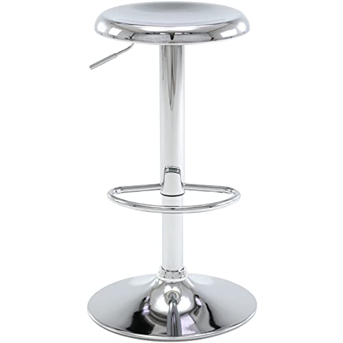Image of Brage Living Adjustable Bar Stool, Swivel Round Metal Airlift Barstool, Backless Counter Height Bar Chair for Kitchen Dining Room Pub Cafe, 1 pc (Chrome)