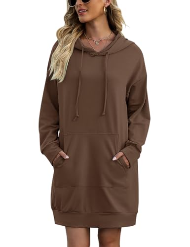 Image of Quenteen Women Hoodies Dress Hooded Sweatshirts Dress Casual Long Sleeve Tunic Dress Oversized Sweatshirts with Pocket