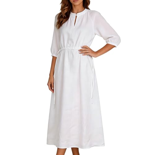 Robe longue lin manches courtes Amazhiyu avec poches col rond printemps été