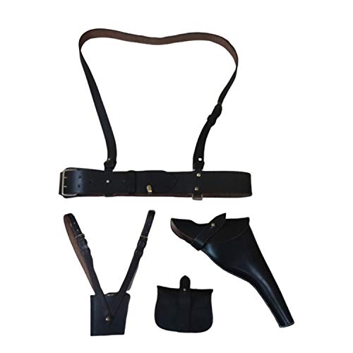 Sam Browne Belt with Sword Frog, Shoulder Strap, Ammo Pouch and Holster Dark Brown