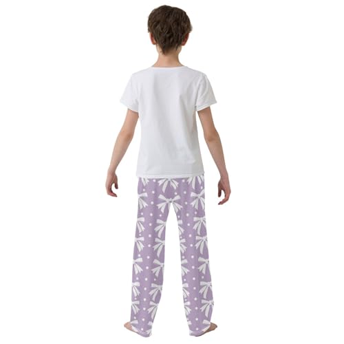 Pajama Bottoms, Bows Ribbons Pajamas Pant Sleep Long Pants Purple Lounge Wear Elastic Waist Sleepwear Pjs3