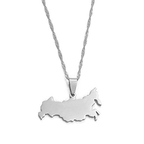 LIUZIXI Russland Karte Anhänger Halskette - Ethnischer Charme Landkarte Anhänger - Patriotisch National Trendy Dünne Kette Schmuck Für Männer Frauen Jahrestag Party Geschenk,Silber Cover