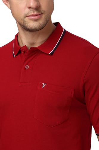 Image of Van Heusen Athleisure Men Solid Cotton Polo T-Shirt with Pocket - Side Slit, Half Sleeve, Regular Fit