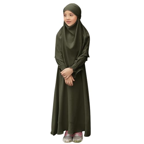 FYMNSI Kids Girls Prayer Dress Muslim Long Sleeve Abaya Dress Hijab 2PCS Islamic Kaftan Thobe Modest Abayas Dubai Clothes