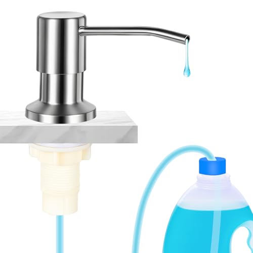 Cejiuga Soap Dispenser for Kitchen Sink, Upgrade Built in Sink Soap Dispenser Brushed Nickel, Countertop Sink Soap Dispenser Pump with 47' Extension Tube kit, No Need More Refills