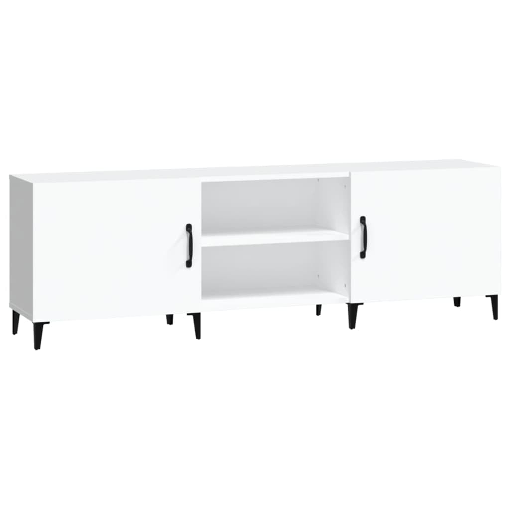 Szafka TV biała 150 x 30 x 50 cm, materiał drewnopochodny, konsola medialna do salonu, centrum rozrywki z miejscem do przechowywania, wytrzymała ławka TV