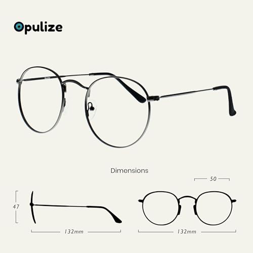 OPULIZE Sol Blue Light Blocking Glasses Round Metal Retro Improve Sleep Reduce Headache Computer Glasses Gaming Anti-Reflective Matt Gunmetal Mens Womens B94-7 0.00 - Image 2