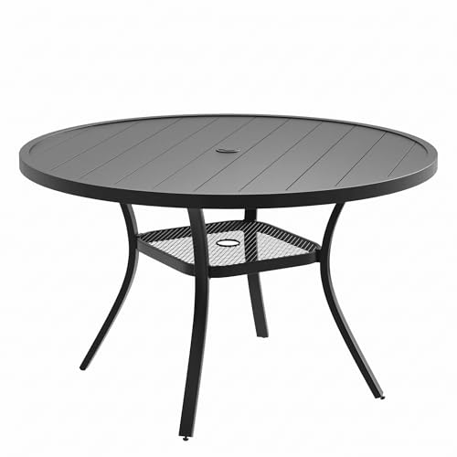 Image of VICLLAX Metal Outdoor Dining Table for 4, All Weather 40.7 inch Black Round Patio Table with Adjustable Umbrella Hole for Lawn, Garden, Balcony and Poolsides, Black Tabletop