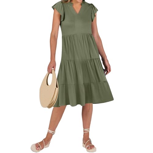Maxi Dresses for Women 2025 Sundress Ruffle Sleeve V Neck Dress Ruched Elegant Swing Dress with Pocket4