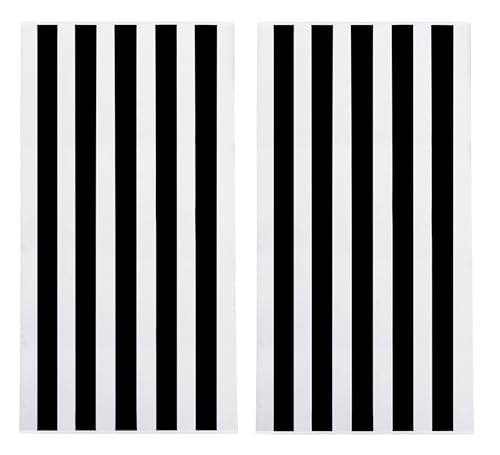COTTON CRAFT Oversized XL Beach Towel - 2 Pack 39 x 68 inches Big & Huge Beach Blanket Towel - 100% Cotton Velour Thick Plush 450 GSM Super Soft Luxury - Pool Picnic Bath Towel - Cabana Stripe Black