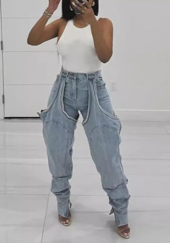 YOOTIKO Women Baggy Jeans Y2k High Waisted Wide Leg Boyfriend Patchwork Ripped Jeans Streetwear2
