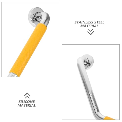 Barra de apoyo de acero inoxidable para baño con mango de silicona amarilla antideslizante 4