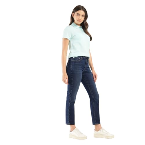 Image of Women's High Rise 724 Slim Straight Fit Blue Jeans