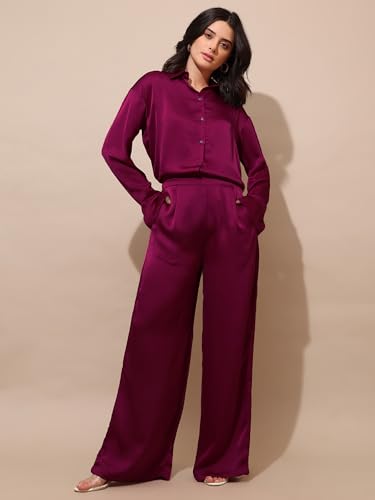 Image of PURVAJA Women's Full Sleeve Shirt & Trouser Solid Co-ords