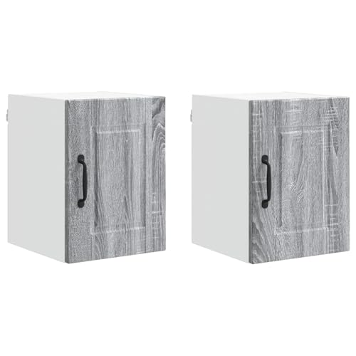 GeenYuu Armario de cocina Sonoma gris de madera de 30 x 31 x 40 cm con 2 puertas con bisagras y estantes, montaje en pared para interiores, solución de almacenamiento práctica para cocina y