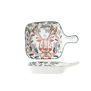 cp Disposable Plates Ceramic Baking Tray with Handle Animal Breakfast Tray Single Handle Baking Tray Household Kitchen Supplies