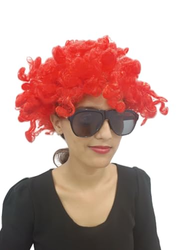 Image of BookMyCostume Buy Red Curly Hair Wig Unisex Adult & Kids Fancy Dress Costume Accessory